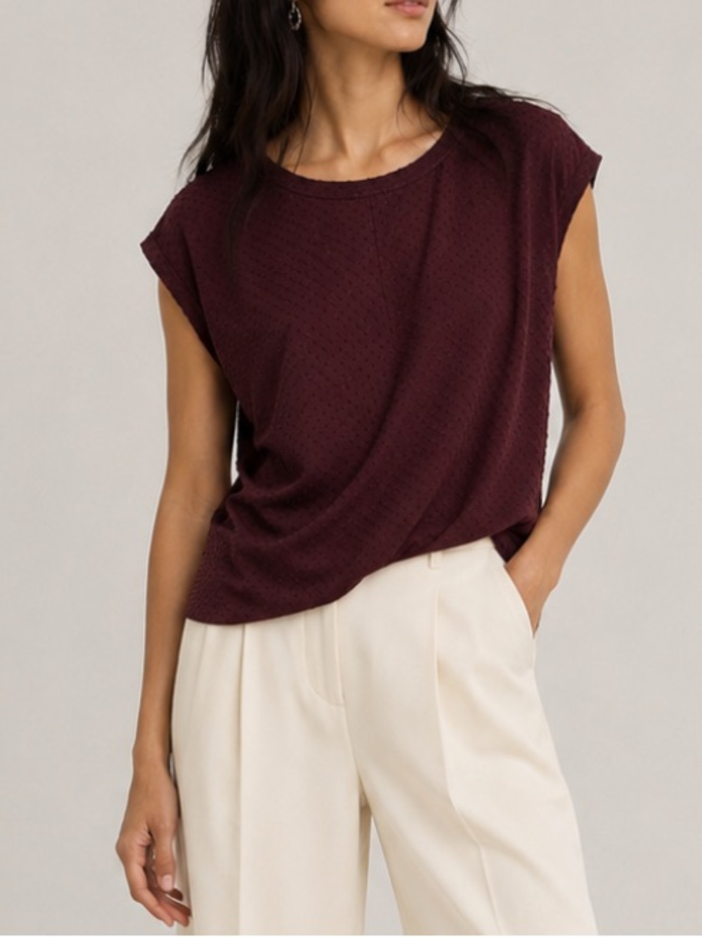 Wilfred Free Aritzia Anvers Textured Dot Split Back Top Wine Plum Women’s XS